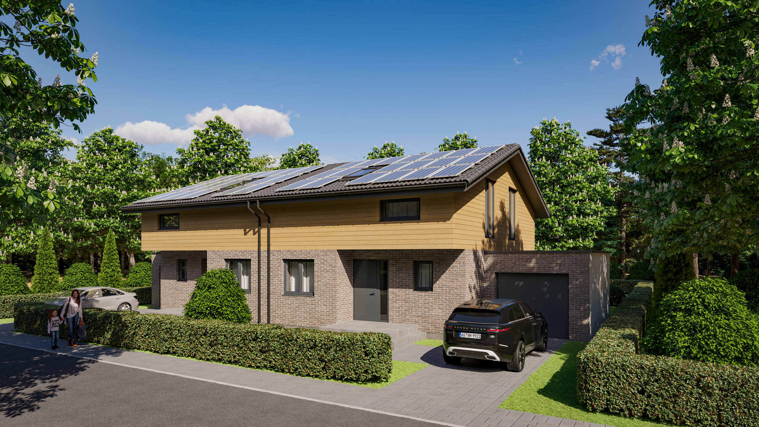 Das Bild zeigt die Visualisierung einer Doppelhaushälfte.